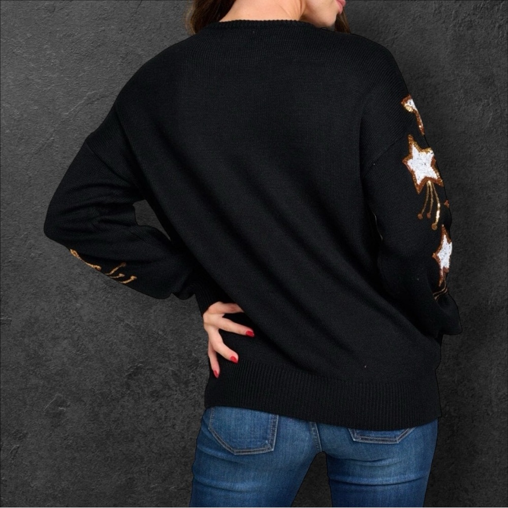PEACH LOVE CALIFORNIA black gold star accents beautiful sweater S M L - Picture 6 of 10